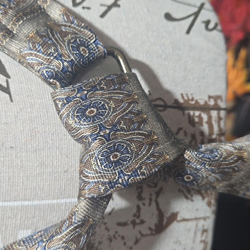 Upcycled Patterned Beige and Blue Tie Belt - Picture 3 of 3